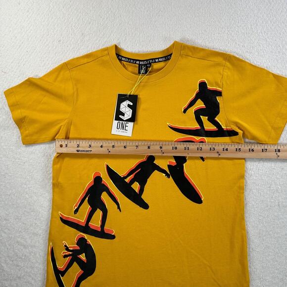 S1 Someone Kids 12 Year Old Ochre/Yellow Graphic Surfer Boy The Wave Tee Shirt - Picture 6 of 10